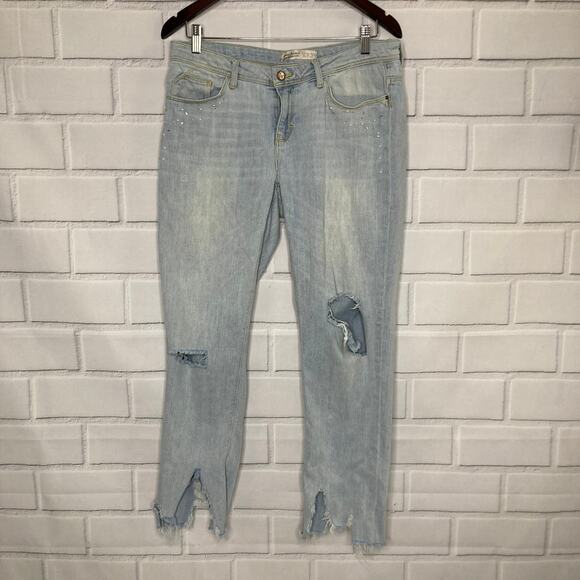 Zara Basic Z1975 Light Wash Pearl Embellished Cropped Ripped Jeans 6/28 - Picture 3 of 12